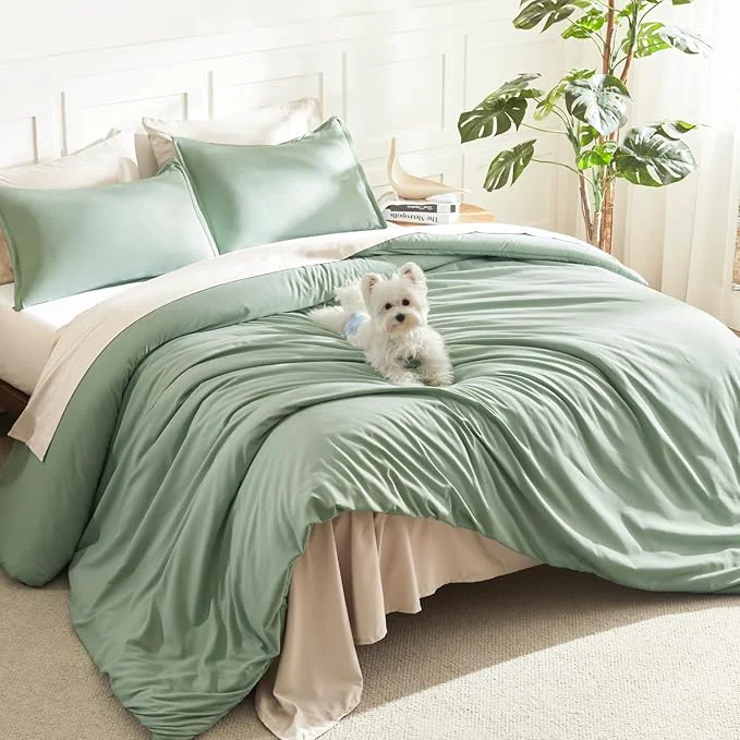 Soft Litanika Oversized King Comforter Set 128×120 3 Pieces Alaskan King Super King Plus Sage Green Lightweight Solid Bedding Set All Season Fluffy Bed Set Quilt Blanket Classic