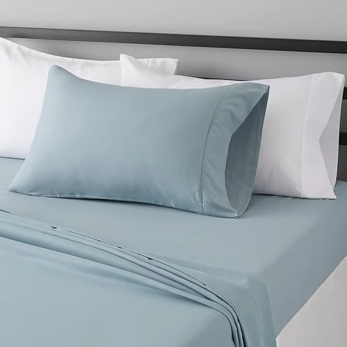 Refined Amazon Basics Lightweight Breathable Super Soft Easy Care Wrinkle Resistant Brushed Microfiber 3 Piece Bed Sheet Set with 14-Inch Deep Pockets Twin Spa Blue Solid Exclusive