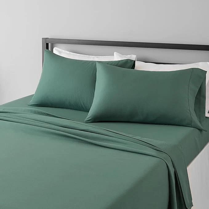 Carefully Designed Amazon Basics Breathable Ultra-Soft Wrinkle Resistant Brushed Microfiber 4-Piece Bed Sheet Set with 14-Inch Deep Pockets King Emerald Green Solid Secure