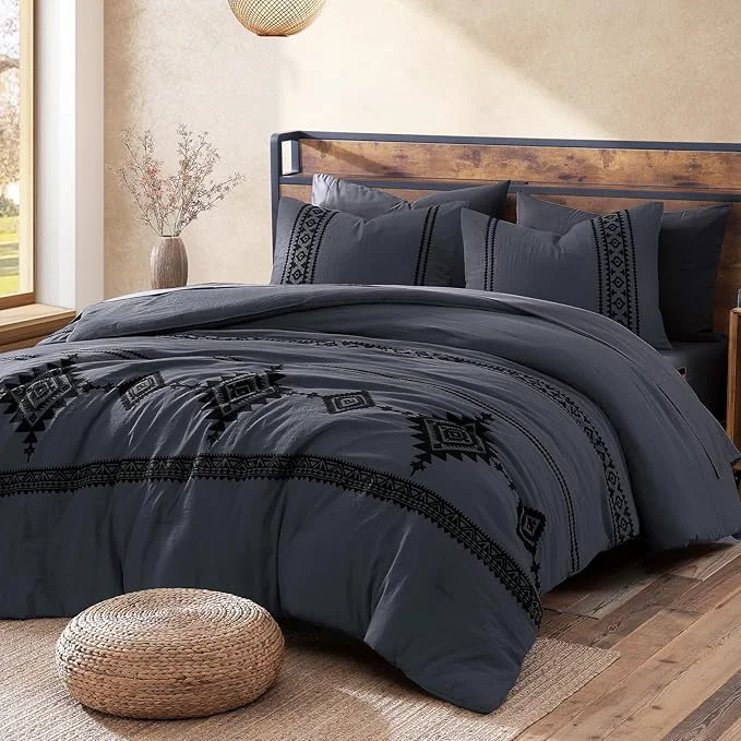 Trendy MaiRêve Embroidery Full Size Comforter Set Crown Blue Farmhouse Western Boho Bedding Set 7 Pieces All Season Bed in A Bag Comforter Set with Sheets Pillowcases amp Shams High-Quality