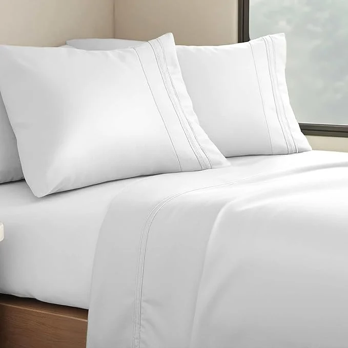 Eco-Friendly Clara Clark Bed Sheets Premier 1800 Series 4 Piece RV Queen Sheet Set Luxury Soft Sheets for RV Bunks Short Queen – White Sustainable