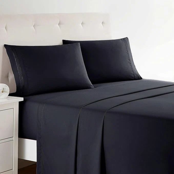 Convenient Clara Clark Full XL Bed Sheet Set – Wrinkle Fade Stain Resistant Deep Pocket Sheets – Luxury Soft Bedding Sheets amp Pillowcases Full XL Black Enhanced