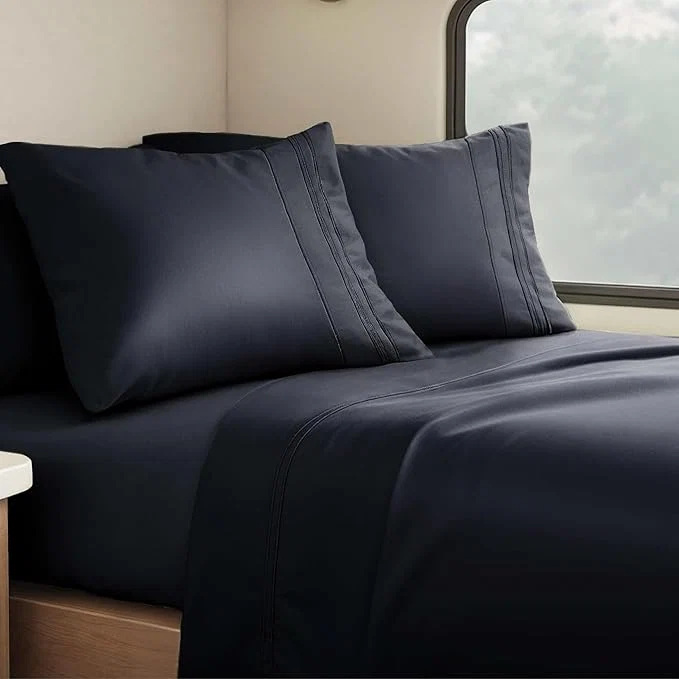 Clara Clark Bed Sheets Premier 1800 Series 4 Piece RV Queen Sheet Set Luxury Soft Sheets for RV Bunks Short Queen – Black Safe