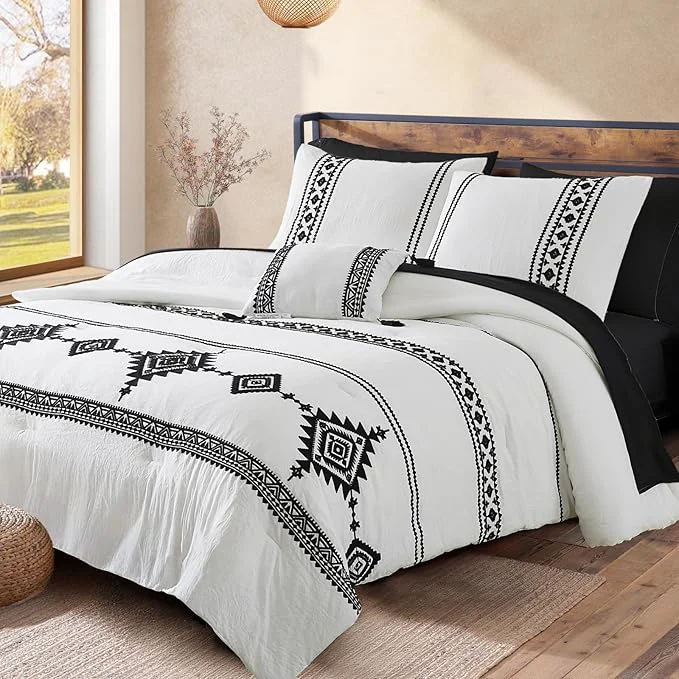 Durable MaiRêve Embroidery Comforter Set Boho Farmhouse Western Bedding Set All Season Bed in A Bag Comforter Set with Sheets Pillowcases amp Shams White Full 7 Pieces Classic