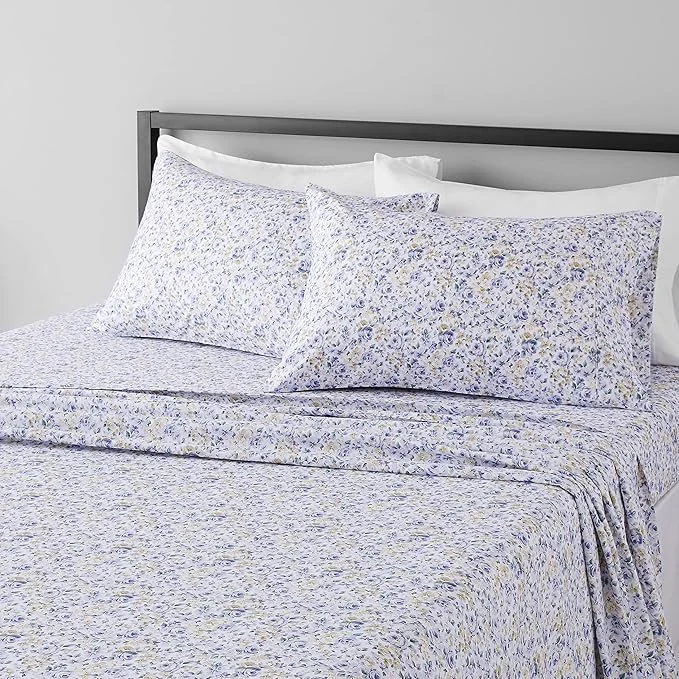 Fine Amazon Basics Lightweight Breathable Wrinkle Resistant Super Soft Brushed Microfiber 4-Piece Bed Sheet Set with 14-Inch Deep Pockets Full Blue Floral Printed High-Quality