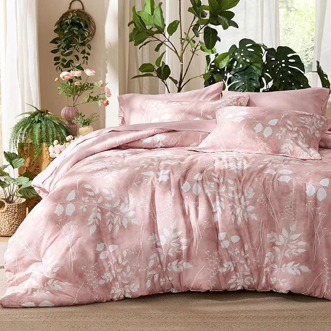 Casual Bedsure Queen Comforter Set – 7 Pieces Floral Pink Soft Bedding Sets Queen Bed in a Bag with Botanical Flowers Comforter Sheets Pillowcases amp Shams Elite