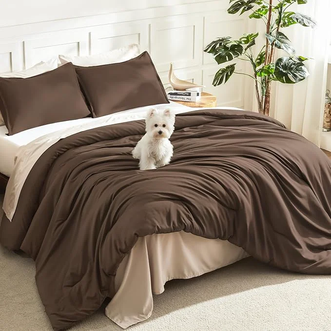 Specialty Litanika Comforters Brown Super King Plus Size 3 Pieces Lightweight Solid Bedding Set amp Collections All Season Fluffy Bed Set 128x120In Comforter amp 2 Pillowcases Modern