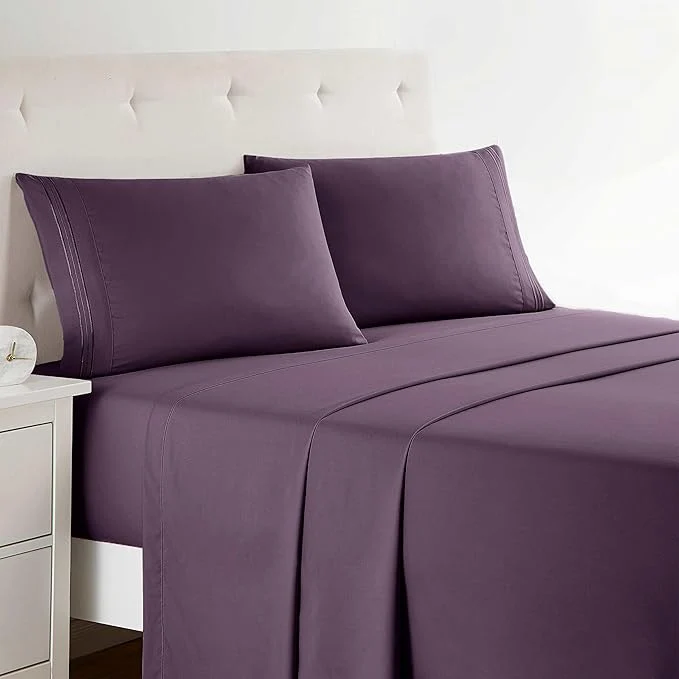 Sophisticated Clara Clark Bed Sheets Premier 1800 Series 4 Piece Bed Sheet Set Deep Pocket Wrinkle Fade Stain Resistant Luxury Soft Bedding Sheets amp Pillowcases Twin-XL Purple Eggplant Long-Lasting