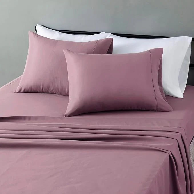 Convenient Amazon Basics Lightweight Breathable Microfiber 4-Piece Bed Sheet Set Queen Rose Solid