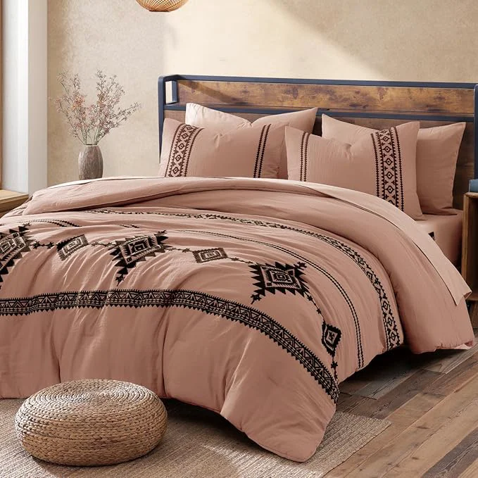 Responsible MaiRêve Embroidery Comforter Set Boho Farmhouse Western Bedding Set All Season Bed in A Bag Comforter Set with Sheets Pillowcases amp Shams Dusty Pink Queen 7 Pieces Casual