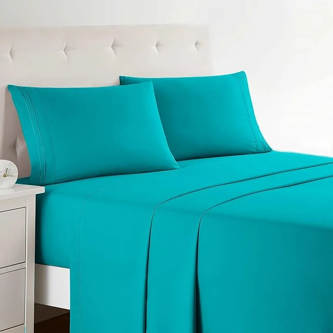 Solid Clara Clark Bed Sheets Premier 1800 Series 4 Piece Bed Sheet Set Deep Pocket Wrinkle Fade Stain Resistant Luxury Soft Bedding Sheets amp Pillowcases California King Teal Minimalist