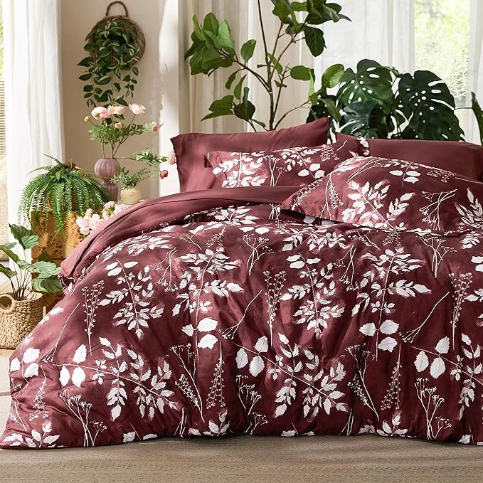 Eco-Friendly Bedsure Full Size Comforter Set – 7 Pieces Floral Burgundy Soft Bedding Sets Full Bed in a Bag with Botanical Flowers Comforter Sheets Pillowcases amp Shams Trusted