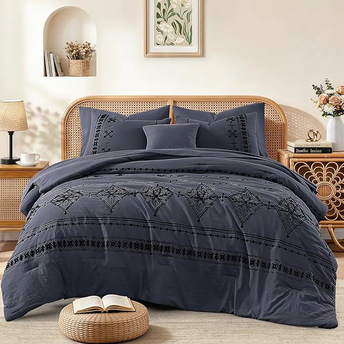 Natural MaiRêve Queen Size Comforter Set Crown Blue Embroidery Floral Western Boho Bedding Set All Season 7 Pieces Bed in a Bag with Sheets Pillowcases amp Shams Environmentally Friendly