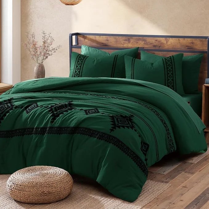 Pure MaiRêve Embroidery Comforter Set Boho Farmhouse Western Bedding Set All Season Bed in A Bag Comforter Set with Sheets Pillowcases amp Shams Emerald Green Queen 7 Pieces Superior