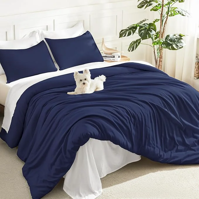 Proven Litanika Comforters Navy Blue Oversized King Size 3 Pieces Lightweight Solid Bedding Set amp Collections All Season Fluffy Bed Set 120x98In Comforter amp 2 Pillowcases Organic