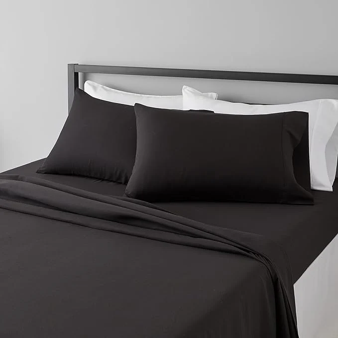 Quality Amazon Basics Lightweight Super Soft Easy Care Breathable Microfiber 4 Piece Cozy Comfortable Bed Sheet Set Wrinkle Resistant with 14-Inch Deep Pockets Queen Black Solid Effective
