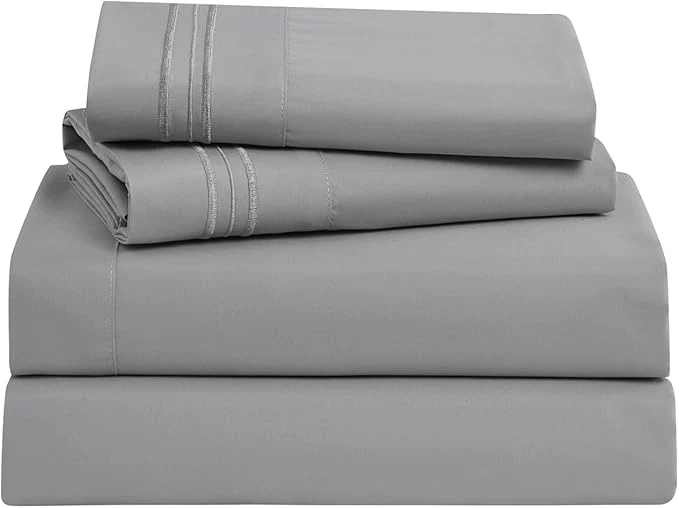 Top-Quality Clara Clark Bed Sheets Premier 1800 Series Bed Sheet Set Deep Pocket Wrinkle Fade Stain Resistant Luxury Soft Bedding Sheets amp Pillowcases Full Frost Grey Functional