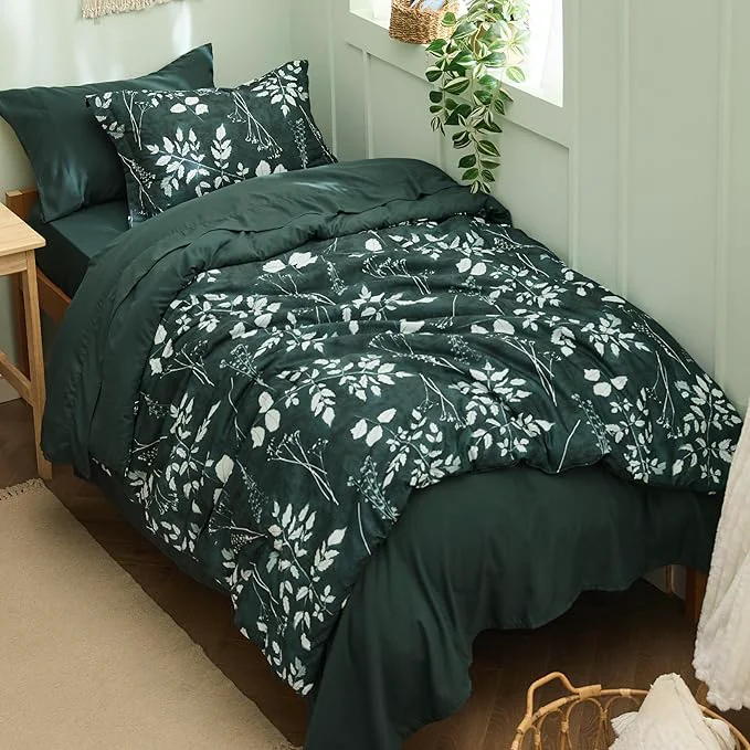 Outstanding Bedsure Forest Green Twin XL Comforter Set – 5 Pieces Floral Bedding Sets Twin XL Bed in a Bag with Reversible Botanical Flowers Comforter Sheets Pillowcase amp Sham Organic