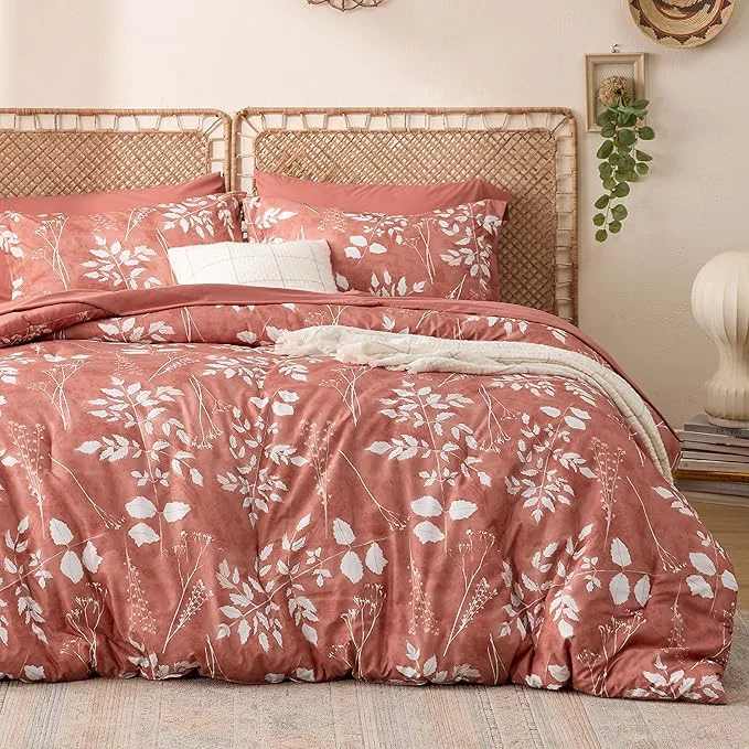 Clean Bedsure Dusty Pink Full Comforter Set – 7 Pieces Floral Bedding Sets Full Bed in a Bag with Reversible Botanical Flowers Comforter Sheets Pillowcases amp Shams Eco-Friendly