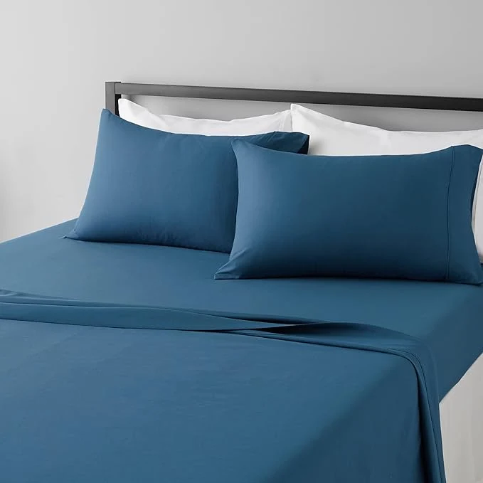 Eco-Friendly Amazon Basics Lightweight Breathable Super Soft Microfiber 4-Piece Bed Sheet Set with 14-Inch Deep Pockets Wrinkle Resistant Queen Dark Teal Solid Convenient