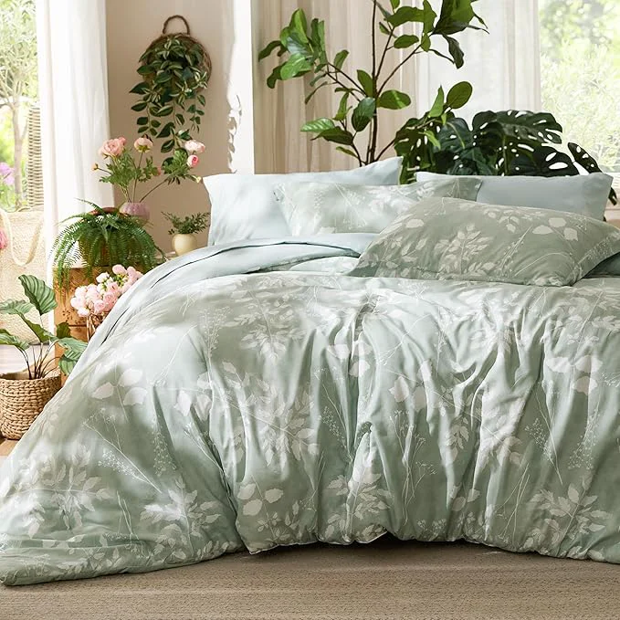 Crafted Bedsure Full Size Comforter Set – 7 Pieces Floral Sage Green Soft Bedding Sets Full Bed in a Bag with Botanical Flowers Comforter Sheets Pillowcases amp Shams Durable