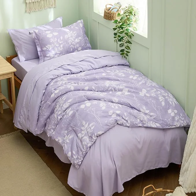 Safe Bedsure Lavender Twin XL Comforter Set – 5 Pieces Floral Bedding Sets Twin XL Bed in a Bag with Reversible Botanical Flowers Comforter Sheets Pillowcase amp Sham Top-Quality