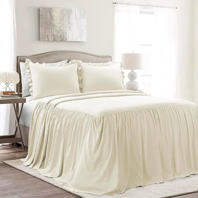 Responsible Lush Decor Ruffle Skirt Bedspread Set – 3-Piece Luxurious Farmhouse Bedding – Elegant Ruffle Detail – Timeless Style – Soft Lightweight Sheets – King Ivory Official