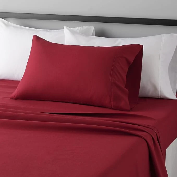 High-Performance Amazon Basics Lightweight Breathable Brushed Microfiber 3 Piece Wrinkle Resistant Sheet Set with 14-Inch Deep Pockets Twin XL Burgundy Solid Safe