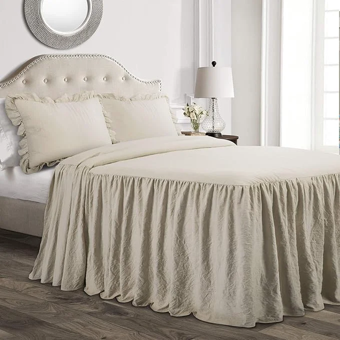 Reusable Lush Decor Ruffle Skirt Bedspread Set – 3-Piece Luxurious Farmhouse Bedding – Elegant Ruffle Detail – Timeless Style – Soft Lightweight Sheets – California King Neutral High-Grade