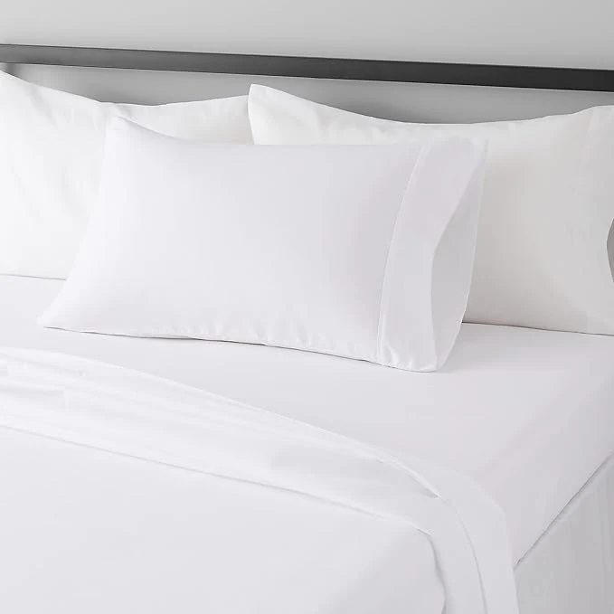 Authentic Amazon Basics Lightweight Breathable Wrinkle- Brushed Microfiber 3-Piece Bed Sheet Set with 14-Inch Deep Pockets Twin Bright White Solid Elite