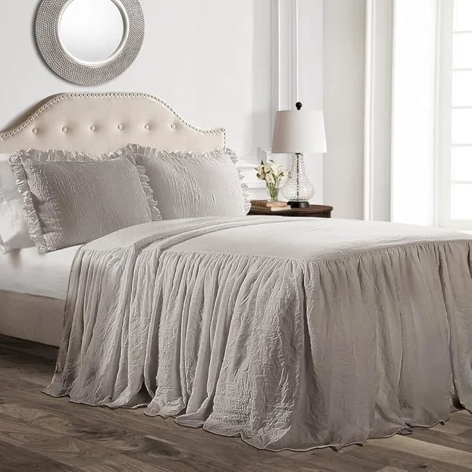 High-Performance Lush Decor Ruffle Skirt Bedspread Set – 3-Piece Luxurious Farmhouse Bedding – Elegant Ruffle Detail – Timeless Style – Soft Lightweight Sheets – Queen Grey Exceptional