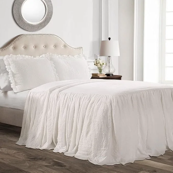 Original Lush Decor Ruffle Skirt Bedspread Set – 3-Piece Luxurious Farmhouse Bedding – Elegant Ruffle Detail – Timeless Style – Soft Lightweight Sheets – King White High-End