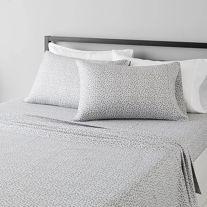 Unique Amazon Basics Lightweight Breathable Brushed Microfiber Wrinkle Resistant 4 Piece Bed Sheet Set With 14-inch Deep Pockets – Full Gray Cheetah Printed Fine