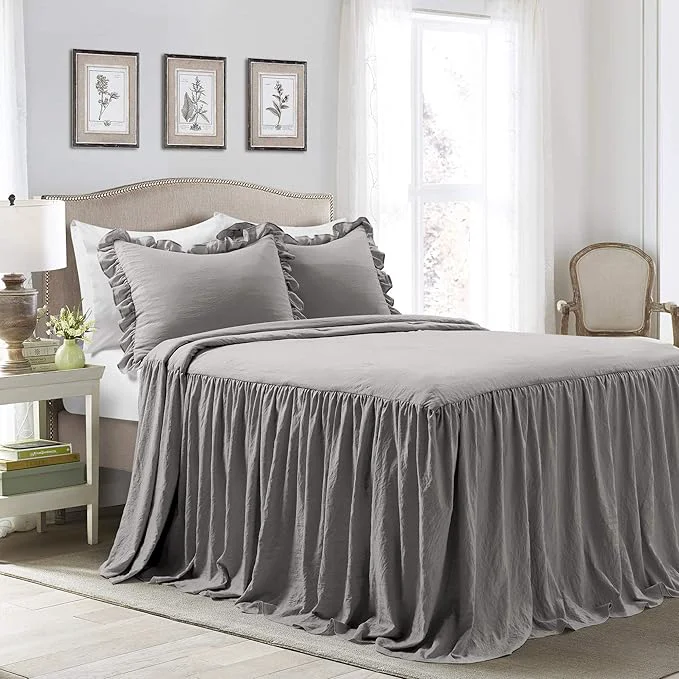 Genuine Lush Decor Ruffle Skirt Bedspread Set – 3-Piece Luxurious Farmhouse Bedding – Elegant Ruffle Detail – Timeless Style – Soft Lightweight Sheets – King Dark Gray Selected