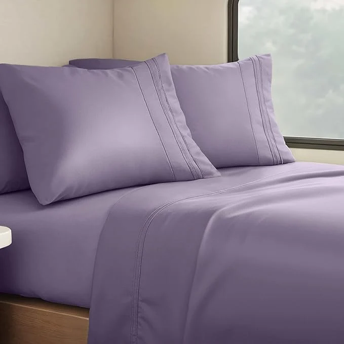 Premium Clara Clark Bed Sheets Premier 1800 Series 4 Piece RV Queen Sheet Set Luxury Soft Sheets for RV Bunks Short Queen – Grayish Purple Detailed