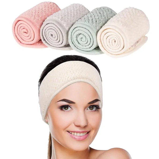 Fashionable Whaline 4 Pack Spa Facial Headband Makeup Hair Wrap Adjustable Hair Band Soft Contemporary