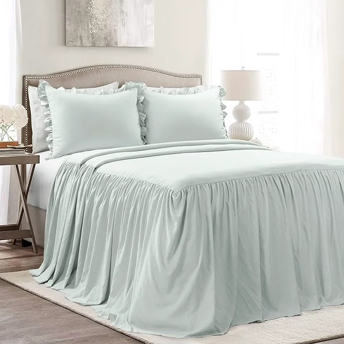 Carefully Designed Lush Decor Ruffle Skirt Bedspread Set – 3-Piece Luxurious Farmhouse Bedding – Elegant Ruffle Detail – Timeless Style – Soft Lightweight Sheets – Queen Sea Salt Natural