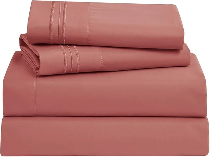 Specialty Clara Clark Bed Sheets Premier 1800 Series Bed Sheet Set Deep Pocket Wrinkle Fade Stain Resistant Luxury Soft Bedding Sheets amp Pillowcases Split King Pink Clay High-End