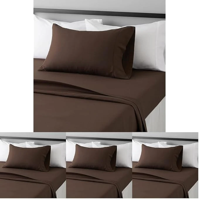Authentic Amazon Basics Lightweight Super Soft Easy Care Wrinkle Microfiber 3 Piece Bed Sheet Set with 14-Inch Deep Pockets Twin Chocolate Solid Kids Men amp Women Bedding Pack of 4 Powerful