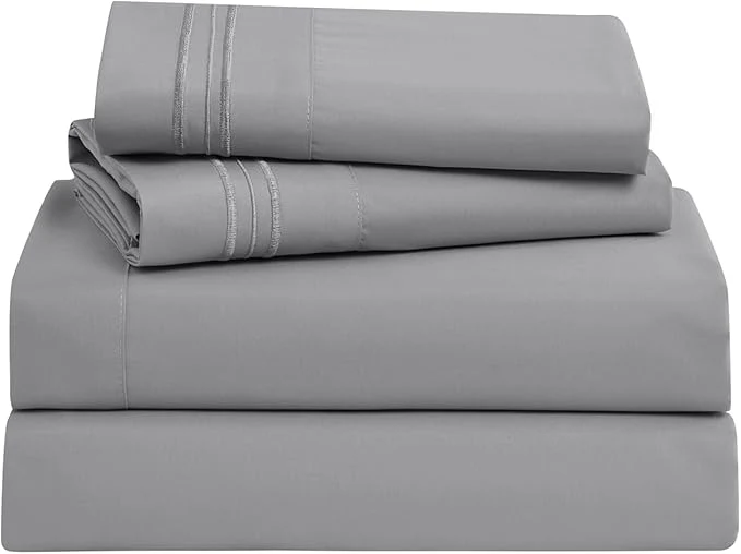 Natural Clara Clark Bed Sheets Premier 1800 Series Bed Sheet Set Deep Pocket Wrinkle Fade Stain Resistant Luxury Soft Bedding Sheets amp Pillowcases Split King Frost Grey Stylish