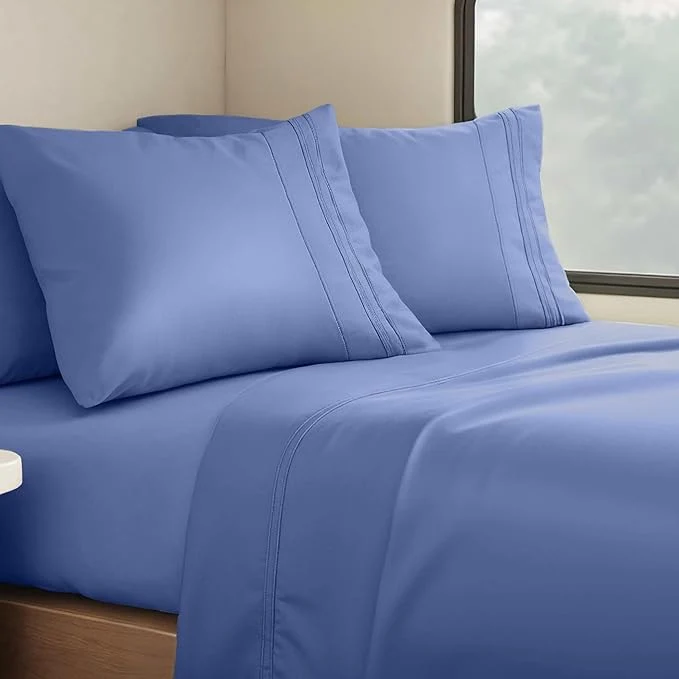 Premium Material Clara Clark Bed Sheets Premier 1800 Series 4 Piece RV Queen Sheet Set Luxury Soft Sheets for RV Bunks Short Queen – Royal Blue Functional