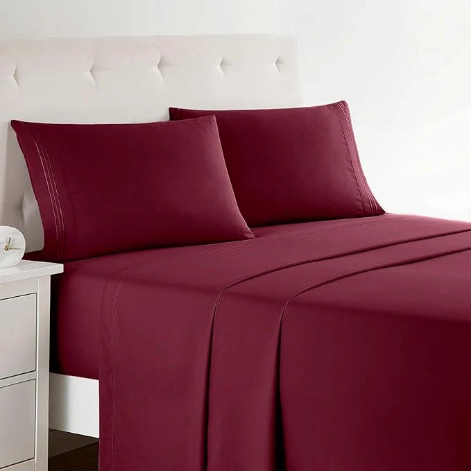 Professional Clara Clark 1800 Premier Series 4pc Bed Sheet Set – King Burgundy Red Responsible