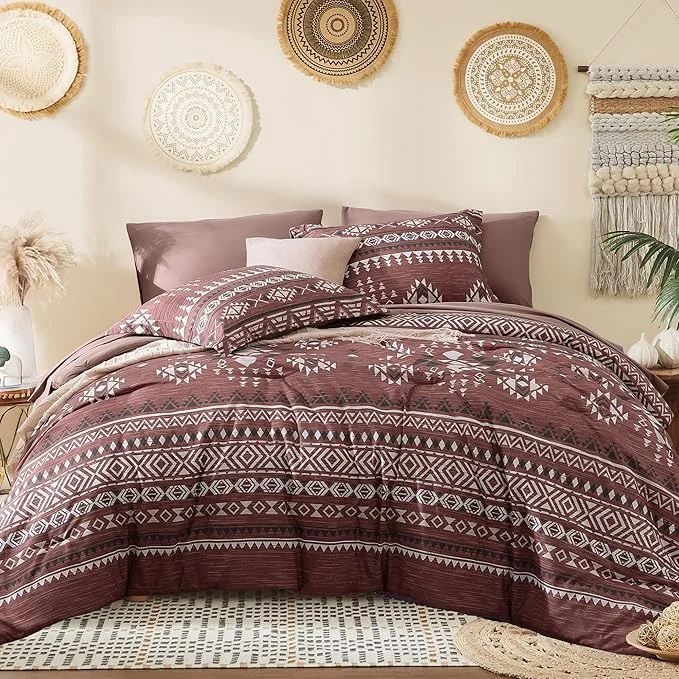 Fine Geniospin Queen Comforter Set – 7 Pieces Bedding Set Boho Bed in A Bag Lightweight Soft Aztec Bedding All Season Bed Comforter Set with Sheets Pillowcases amp Shams Superior