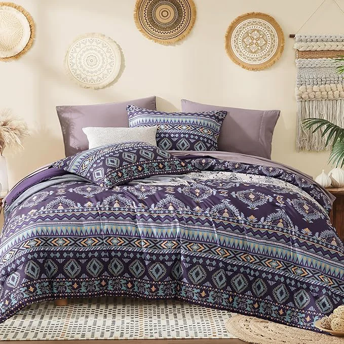 Sustainable Geniospin Queen Comforter Set – 7 Pieces Bedding Set Boho Bed in A Bag Lightweight Soft Aztec Bedding All Season Bed Comforter Set with Sheets Pillowcases amp Shams Consistent