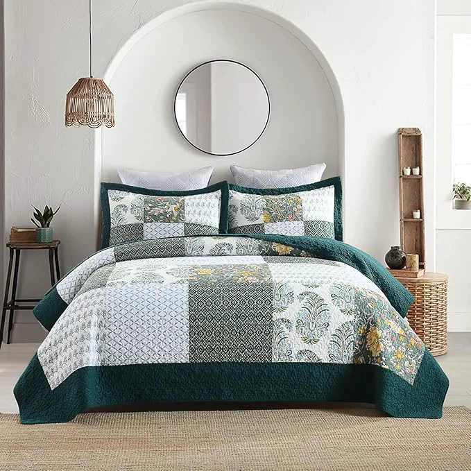 Environmentally Friendly Secgo California King Quilt Size – Cotton Oversized California Comforter Set Bedding Sets 120 110 Inch with 2 Pillow Shams Patchwork Reversible Lightweight Bedspread Premium Material