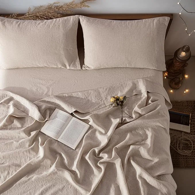 Excellent LBRO2M Pure Linen Sheet Set Deep Pocket Up to 16 quot Bed Sheets Sets Natural Flax Beddings Soft Breathable Comfortable for All Seasons Twin XL Size Linen Artisan