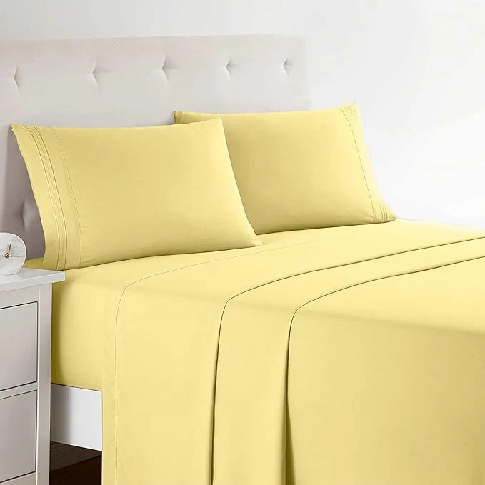 Elegant Clara Clark Bed Sheets Premier 1800 Series 4 Piece Bed Sheet Set Deep Pocket Wrinkle Fade Stain Resistant Luxury Soft Bedding Sheets amp Pillowcases Twin-XL Custard Mellow Enhanced