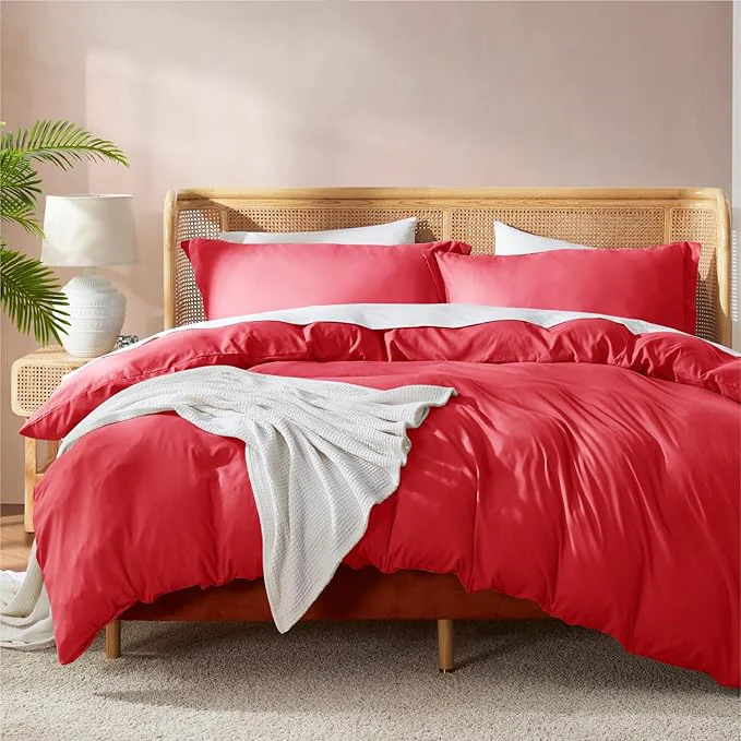 Reliable Nestl Twin Duvet Cover Set – Soft Double Brushed Red Duvet Cover Twin XL 2 Piece with Button Closure 1 Duvet Cover 68×90 inches and 1 Pillow Sham Crafted