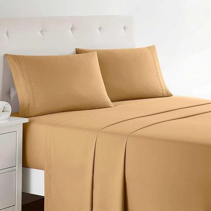 Refined Clara Clark Premier 1800 Series 4pc Bed Sheet Set – Queen Camel Gold Expertly Made