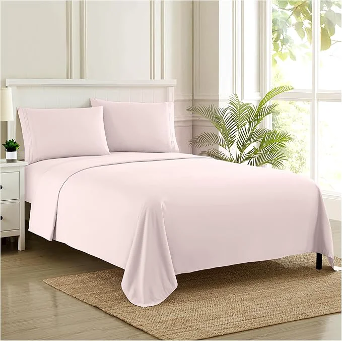 High-Performance Split King Sheets – Breathable Luxury Sheets with Full Elastic amp Secure Corner Straps Built In – 1800 Supreme Collection Extra Soft Deep Pocket Bedding Set Sheet Set Split King Size Pale Pink Stylish